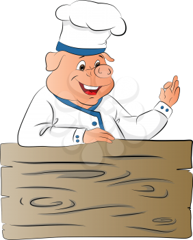 Vector illustration of happy pig chef giving ok gesture.