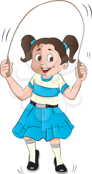 Vector illustration of happy little girl skipping.
