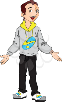 Vector illustration of happy teenage boy gesturing.