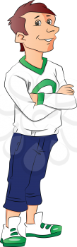 Vector illustration of confident teen boy standing with his arms crossed.