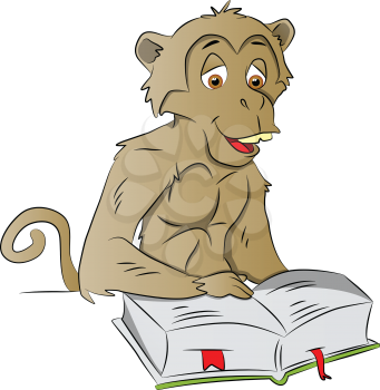 Vector illustration of a clever monkey reading a book.