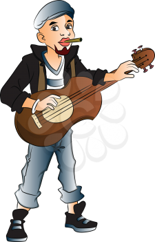Vector illustration of young rockstar playing guitar and smoking cigarette.
