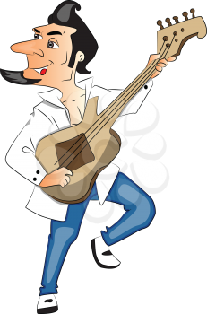 Vector of happy and excited young man playing guitar.