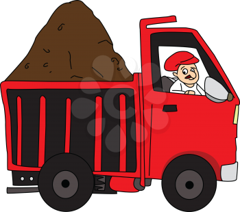 Vector of man carrying truck loaded with mud to construction site.