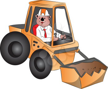 Vector illustration of a man driving an excavator.