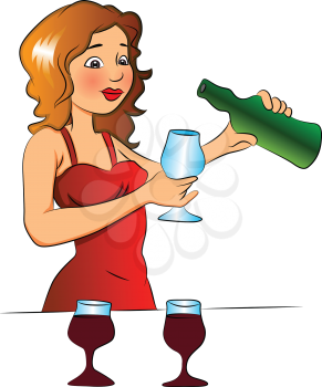 Vector illustration of a woman pouring wine into glass.