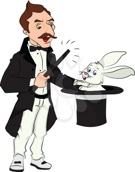 Vector illustration of magician pulling out rabbit from his hat.