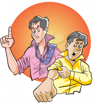 Angry men, with rolled-up sleeves, vector illustration