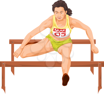 Vector illustration of woman running hurdles.