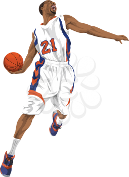 Vector illustration of aggressive basketball player going for a slam dunk.