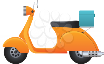 Delivery Scooter, Orange and Black, with Blue Utility Case, vector illustration