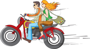 Bike Ride, Couple on a Motorcycle, vector illustration