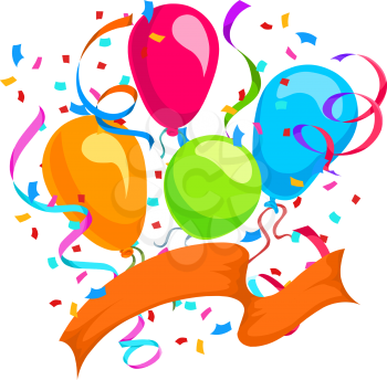 Celebration with balloons, ribbons, and confetti, vector illustration