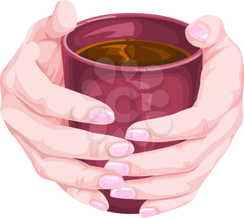 Vector illustration of human hand holding coffee cup.