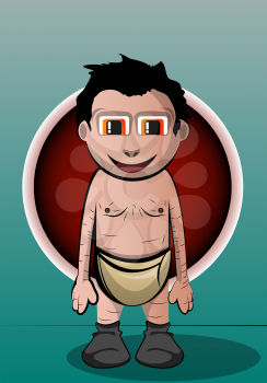 Smiling dude in diapers, vector illustration