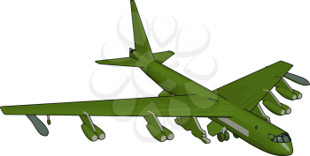 Green military airplane with missiles vector illustration on white background