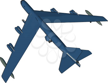 Blue millitary airplane with missiles vector illustration on white background