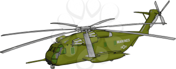 3D vector illustration on white background of a green military helicopter