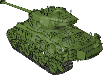 3D vector illustration on white background of a green military tank