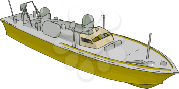 Simple vector illustration of an yellow and grey navy ship white baclground