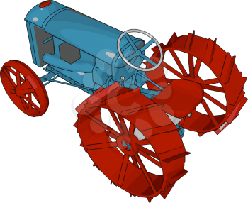 Blue and red tractor vector illustration on white background