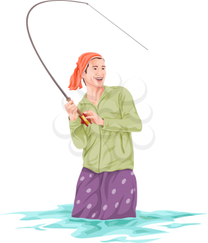 Vector illustration of fisherman fishing.