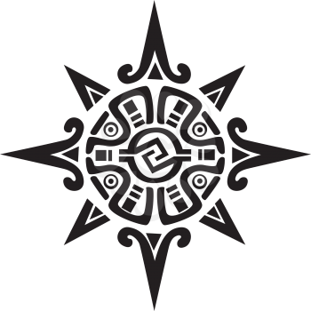 Mayan or Incan symbol of a sun or star, isolated on white. Great for tattoo or artwork
