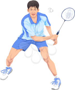 Vector illustration of teenager playing badminton.