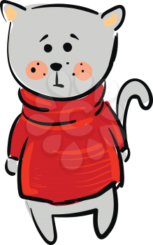 Cat wearing red sweater 