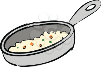 Grey pan with cooked food illustration vector on white background