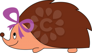 Girl hedgehog with purple bow illustration vector on white background