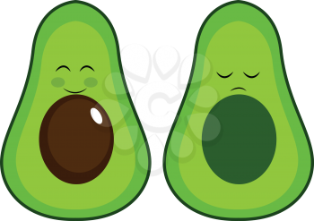 Two halves of an avocado 