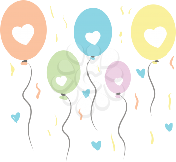 Colorful balloons and confetti vector or color illustration