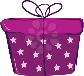 Gift box wrapped in purple white star decoration paper vector or color illustration