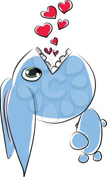 Blue bunny and bubble hearts vector or color illustration