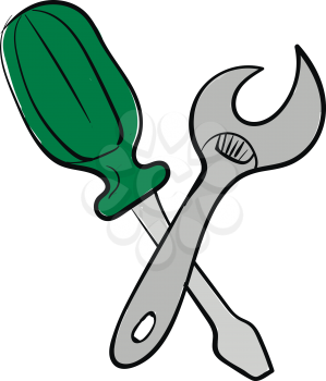 Screwdriver and ajustable wrench illustration vector on white background 