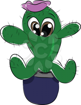 Cactus with big eyes vector or color illustration