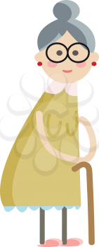 Old lady walking with stick vector or color illustration