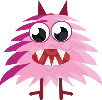 Scary pink furry creature vector or color illustration
