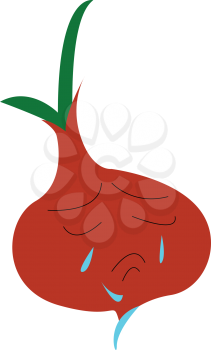 A sad onion is crying vector or color illustration