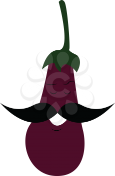 Eggplant with mustache vector or color illustration