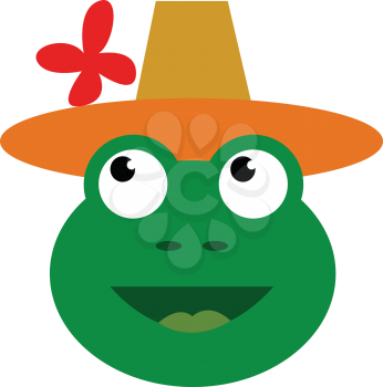 Green frog with top hat vector or color illustration