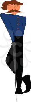Gentleman in blue black uniform vector or color illustration