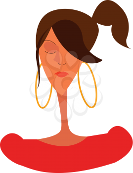 Woman wearing red dress and danglers vector or color illustration