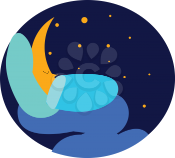 Moon is sleeping under blue sky vector or color illustration