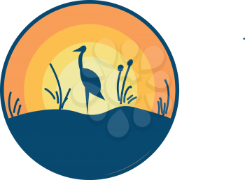 Landscape with an Ostrich bird vector or color illustration