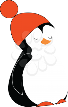 Baby penguin in red hat vector or color illustration