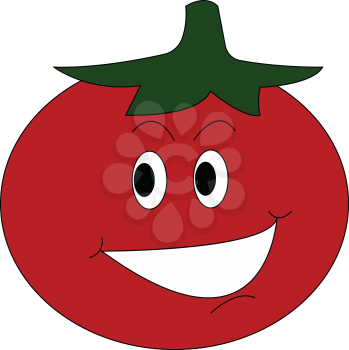 A cartoon drawing of a happy tomato with eyes eyebrows mouth and chin vector color drawing or illustration 