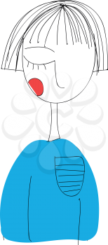 A girl with a red cheek and a blue sweater with short hair vector color drawing or illustration 