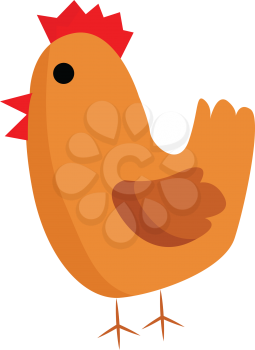 A side view of a brown chicken with a red comb and black eyes vector color drawing or illustration 